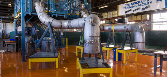 Photograph of the calandria relief duct mock-up and training facility