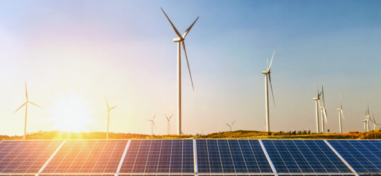 Solar panels and windmills generating electricity