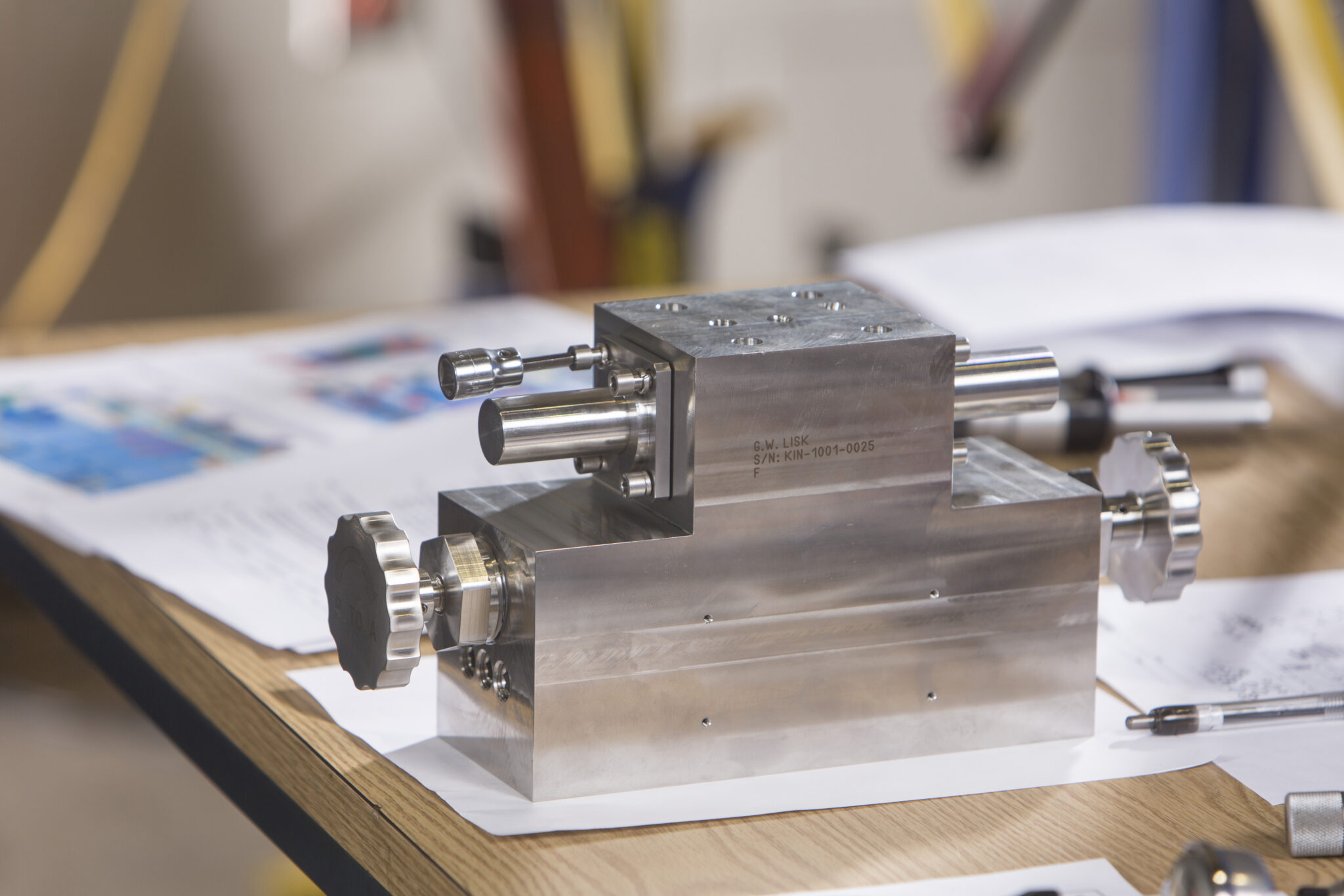 Closeup photograph of a class 1 valve that is going through commercial grade dedication for use in a nuclear facility