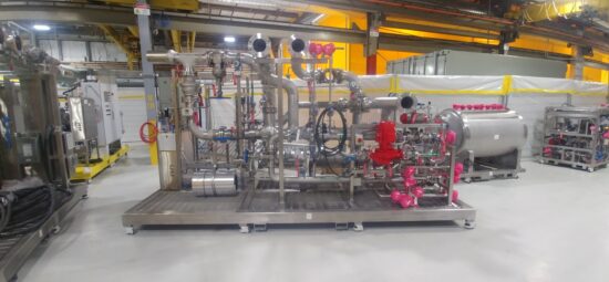 Wide angle photograph of a large skid