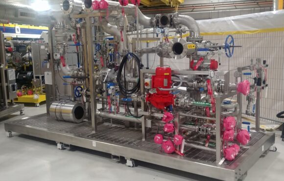 Skid mounted with piping and machinery ready for delivery