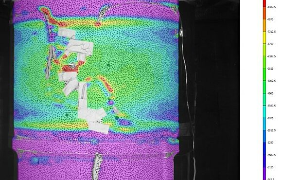 Extreme close up of a surface with overlaid with a heatmap