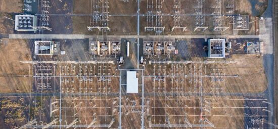 Aerial photograph of a distribution station
