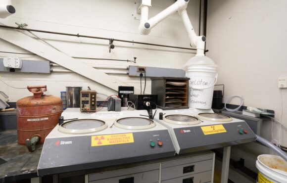 Closeup of work bench featuring two labopol-21 units