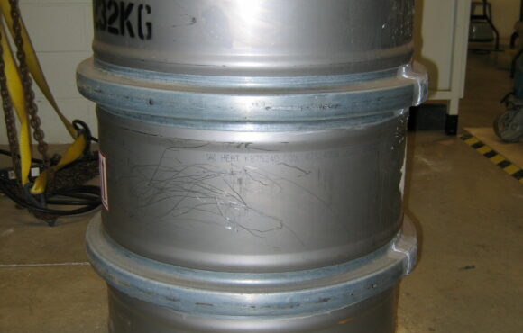 Photograph of a large storage container drum