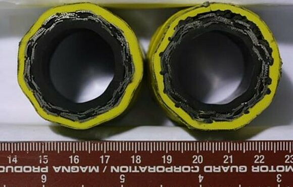 Closeup photograph of a bisected tube