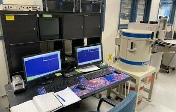 Photograph of a workstation setup in a Kinectrics laboratory