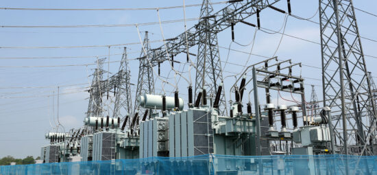 Large fenced-in transformer station