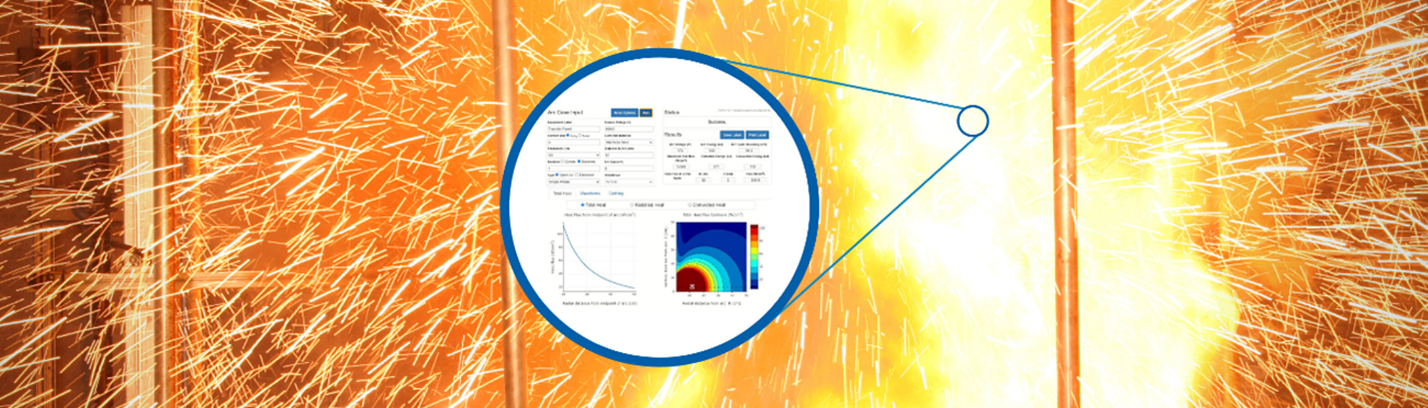 Abstract art of graphs superimposed onto an arc flash