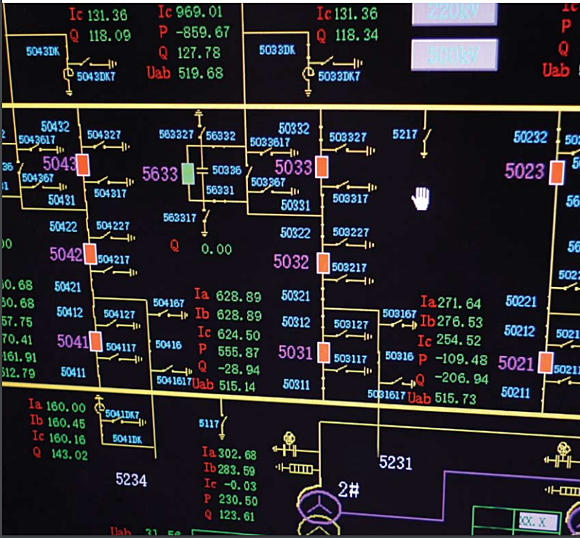 Closeup of a computer monitor displaying a power system map